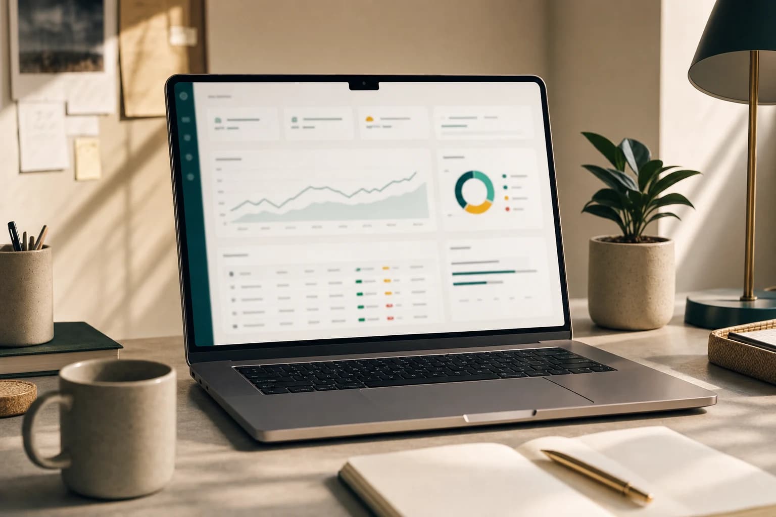 Operations dashboard on a laptop in a calm workspace